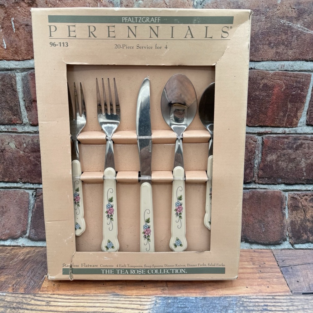 20 Pc Pfaltzgraff  Tea Rose Stainless 4 Place Setting Flatware New Grannycore